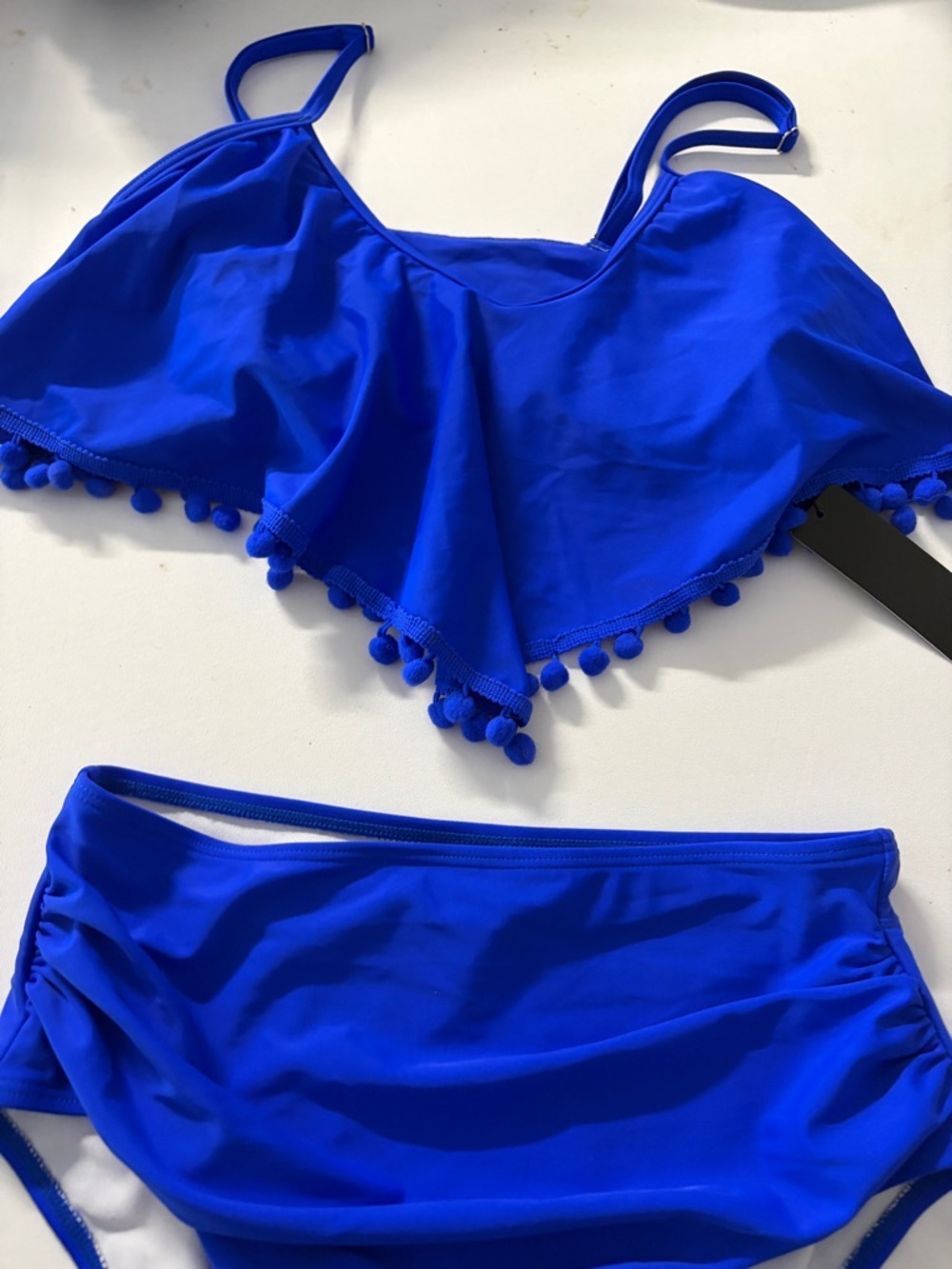 Tempt Me NWT High-Waist Pom Pom Flounce Bikini Set - Royal Blue size S - Picture 6 of 6